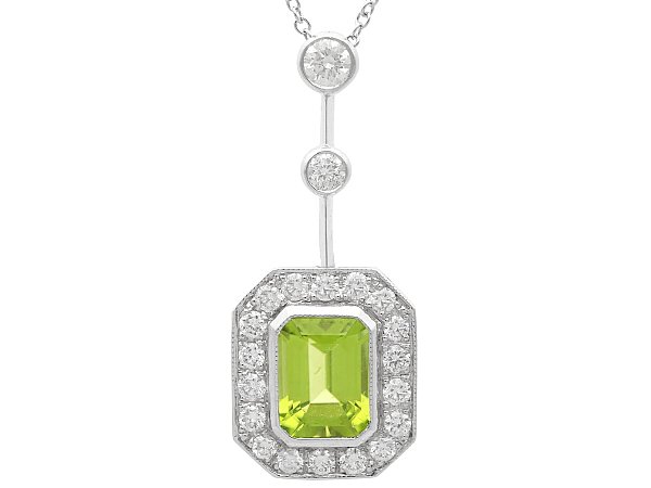 Emerald Cut Peridot Pendant with Diamonds