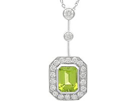 Emerald Cut Peridot Pendant with Diamonds