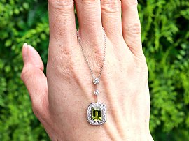 Emerald Cut Peridot Pendant with Diamonds