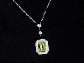 Emerald Cut Peridot Pendant with Diamonds