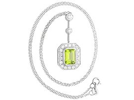 Emerald Cut Peridot Pendant with Diamonds and Chain