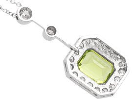 Reverse View of Emerald Cut Peridot Pendant with Diamonds