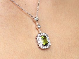 Emerald Cut Peridot Pendant with Diamonds