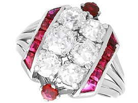 Art Deco 0.42ct Ruby and 2.97ct Diamond, 18ct White Gold Dress Ring