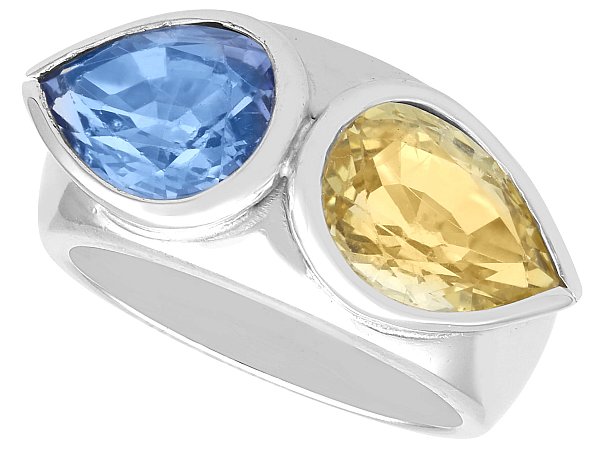 Yellow and Blue Pear Cut Sapphire Ring