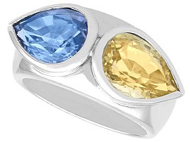 Vintage 5.93ct Yellow and Blue Pear Cut Sapphire Ring