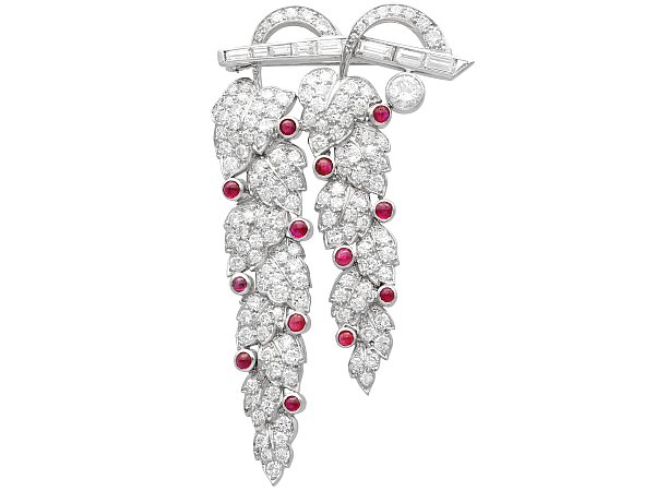 Ruby and Diamond Vine Shoot Brooch in Platinum