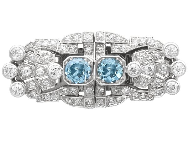 Aquamarine and Diamond Double Clip Brooch