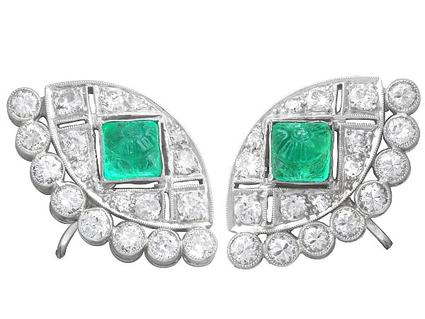 Art Deco Emerald and Diamond Earrings