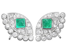 Art Deco 1.24ct Emerald and 1.66ct Diamond Earrings in Platinum