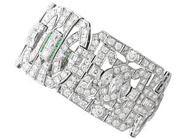 33.25ct Diamond and 0.30ct Emerald, Platinum Bracelet - Art Deco - Antique Circa 1930