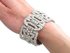 Art Deco Platinum Diamond Bracelet Being Worn