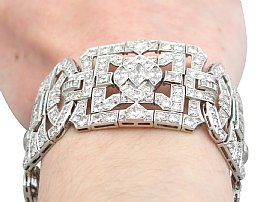 Art Deco Platinum Diamond Bracelet on Wrist