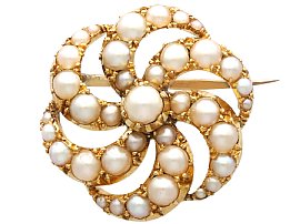 Pearl and 18ct Yellow Gold Brooch - Antique Circa 1890