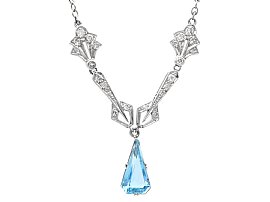 1.20ct Aquamarine, 0.28ct Diamond and Platinum Pendant - Art Deco - Antique Circa 1910