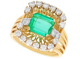 Vintage 2.68ct Colombian Emerald and Diamond, 18ct Yellow Gold Cocktail Ring