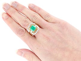 Wearing Yellow Gold Emerald and Diamond Cocktail Ring