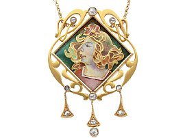 Art Nouveau Diamond, Enamel and 18ct Yellow Gold Pendant 