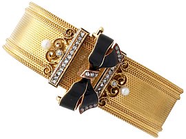 Victorian 18ct Yellow Gold Diamond, Pearl and Enamel Bracelet / Brooch