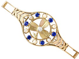 Sapphire, Diamond, Seed Pearl Bracelet in 18ct Yellow Gold