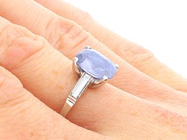 Cushion Cut Sapphire Engagement Ring Platinum on hand