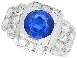 Antique 2.48ct Ceylon Sapphire and Diamond Ring in Platinum