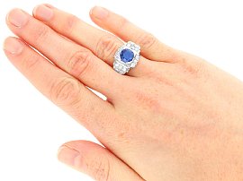 Antique Ceylon Sapphire and Diamond Ring wearing