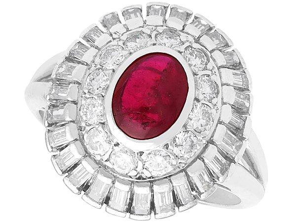 Cabochon Ruby and Diamond Ring in Platinum