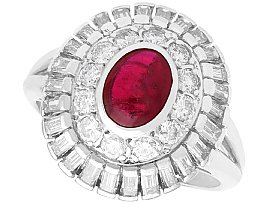 1.10ct Cabochon Ruby and 1.18ct Diamond Ring in Platinum