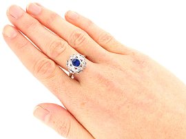 1920s Sapphire Ring with Diamonds wearing