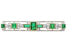 Edwardian 2.05ct Emerald and 0.40ct Diamond, 9ct Yellow Gold Bar Brooch