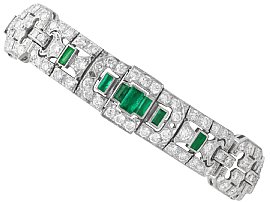 2.10ct Emerald, 8.50ct Diamond and Platinum Bracelet - Art Deco