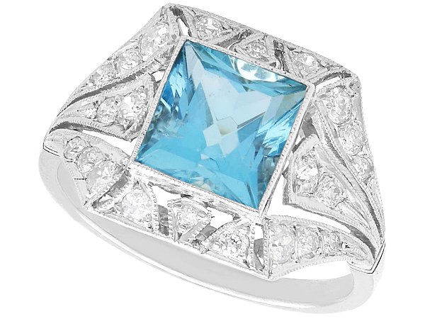 Square Cut Aquamarine Ring in Platinum