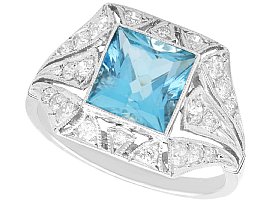 Square Cut Aquamarine Ring in Platinum