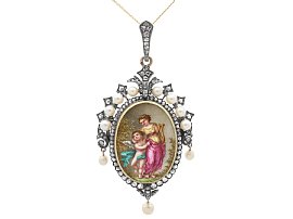 Victorian 1.90ct Diamond, Pearl and Enamel, 15ct Yellow Gold Locket Pendant / Brooch