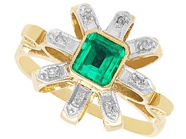 Square Cut Emerald and Diamond Ring in 15ct Yellow Gold