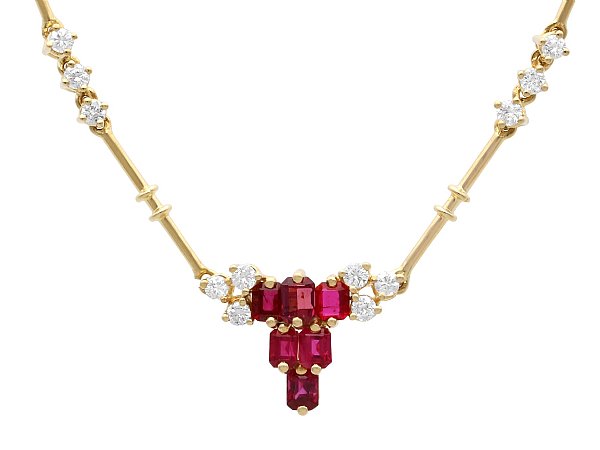 18k Gold Ruby Necklace with Diamonds for Sale