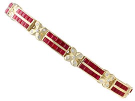 Vintage 5.50ct Ruby and 0.45ct Diamond, 14ct Yellow Gold Bracelet