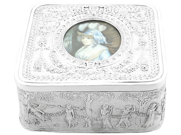 Antique Silver Dressing Table Box with Portrait