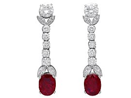 2.58ct Ruby and 5.94ct Diamond, Platinum Drop Earrings - Antique Circa 1935