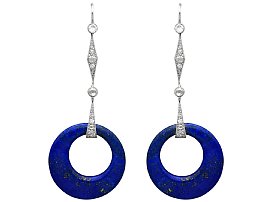 Art Deco Lapis Lazuli  Earrings with Diamond and Platinum