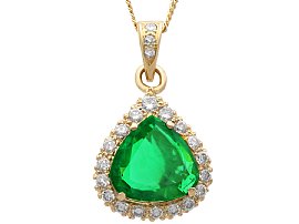 4.92ct Pear Cut Colombian Emerald Pendant with Diamonds in 16ct Yellow Gold