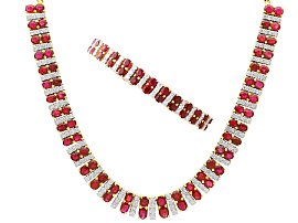 Vintage 29.16ct Ruby, 5.54ct Diamond and 21ct Yellow Gold Necklace and Bracelet Jewellery Set