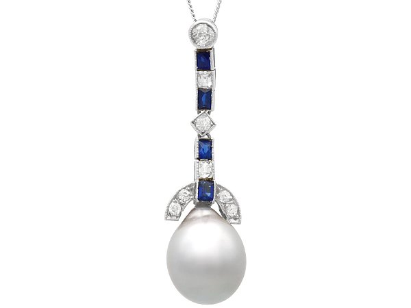 Pearl Drop Pendant with Sapphires for Sale