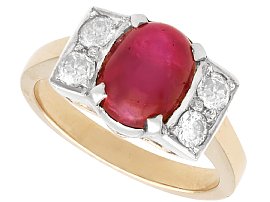 3.45ct Vintage Cabochon Ruby and Diamond Ring in Yellow Gold