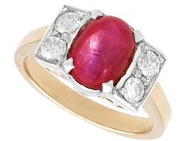 3.45ct Vintage Cabochon Ruby and Diamond Ring in Yellow Gold