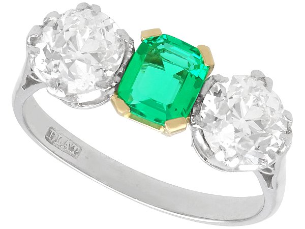 Emerald and Diamond Trilogy Ring Antique for Sale