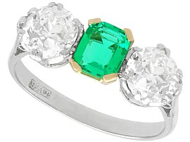 Antique 0.50ct Colombian Emerald and 1.94ct Diamond, Platinum Trilogy Ring