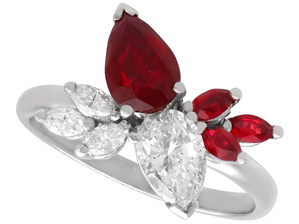 Pear Cut Ruby and Diamond Ring in White Gold