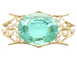 42.50ct Aquamarine and Pearl, 18ct Yellow Gold Birks Brooch - Antique Circa 1935